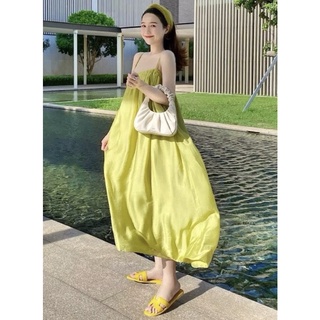 Đầm maxi 2 dây bo chun ngực, váy maxi dáng suông vải đũi mềm mịn mang đi biển, du lịch