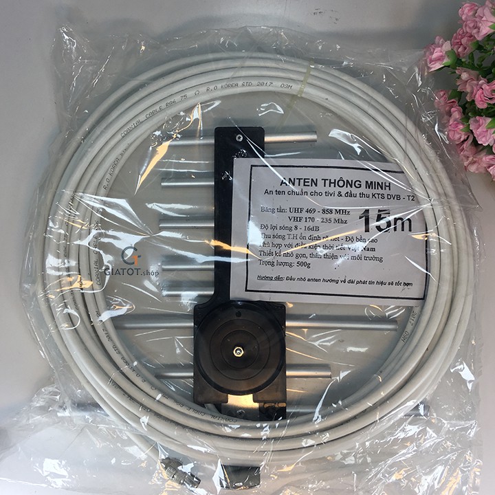 (Loại 1) Anten thông minh thu sóng DVB T2 + 15m dây cáp + Jack nối