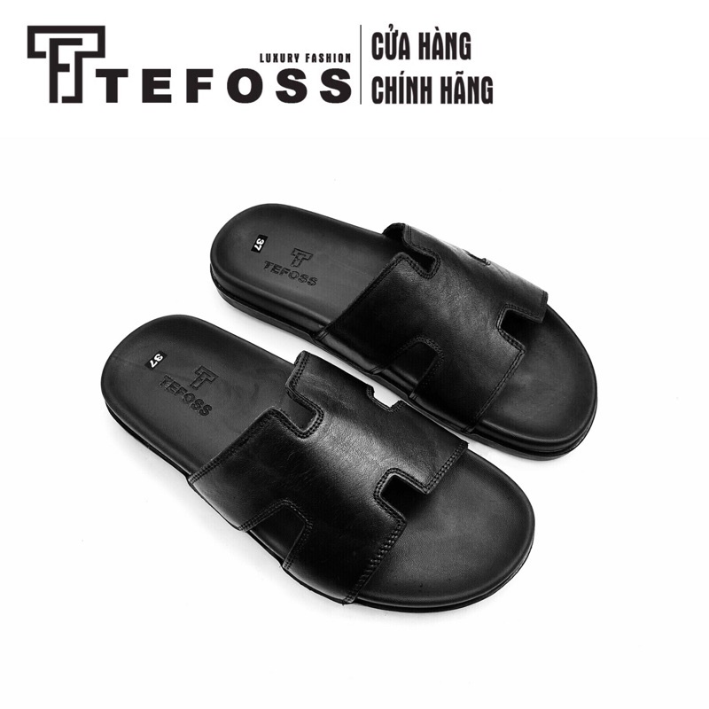 Dép nam da bò thật TEFOSS DT06 quai chữ H size 37-44 trẻ trung, cá tính, đế cao 3cm