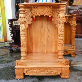 Bàn thờ thần tài ông địa gỗ xoan ngang 60 cm quỳ trụ hàng đẹp
