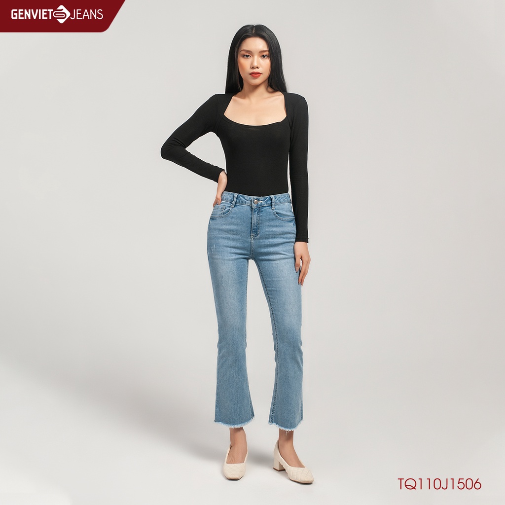Quần Jeans Nữ Ống Loe Vảy Gấu GENVIET Cao Cấp TQ110J1506