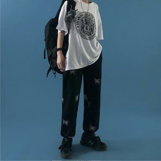 (jogger + suông) QUẦN DÀI ỐNG RỘNG IN HÌNH BƯƠM BƯỚM - QUẦN CULLOTE BUTTERFLY RÚT DÂY ĐEN TRẮNG