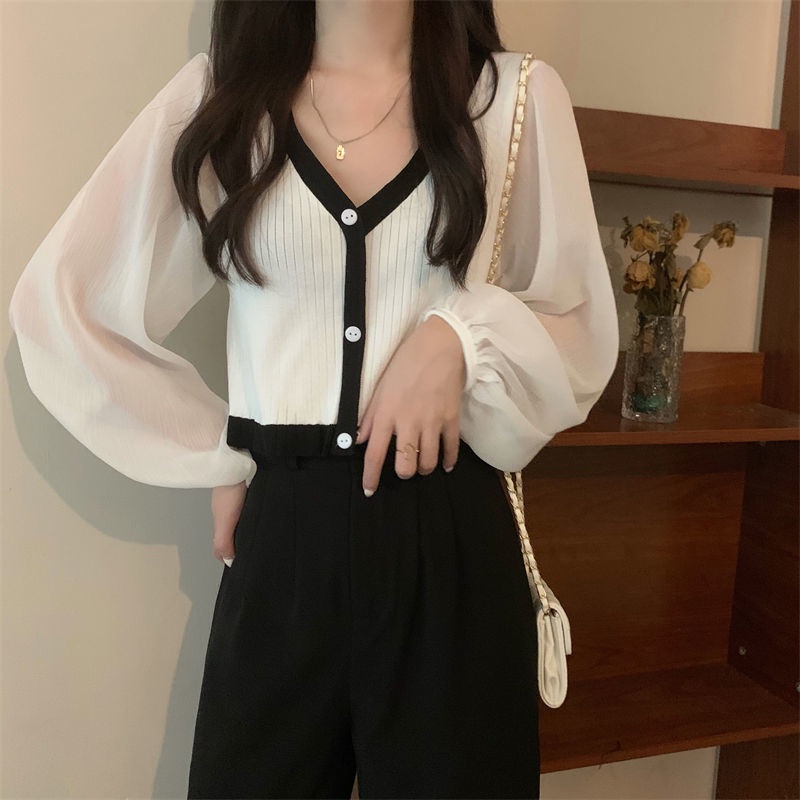 Áo cardigan Dệt Kim Tay Phồng Phong Cách Hàn Quốc Thời Trang Mùa Thu Mới Cho Nữ