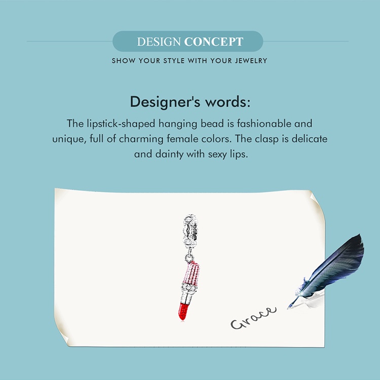 Mặt vòng cổ BAMOER bạc 925 hình son môi thời trang