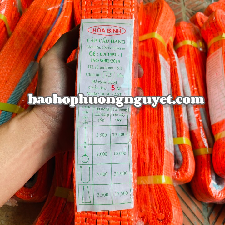 Dây cẩu hàng hoá bản 5cm trơn đẹp (tải trọng 2.500kg,màu cam)