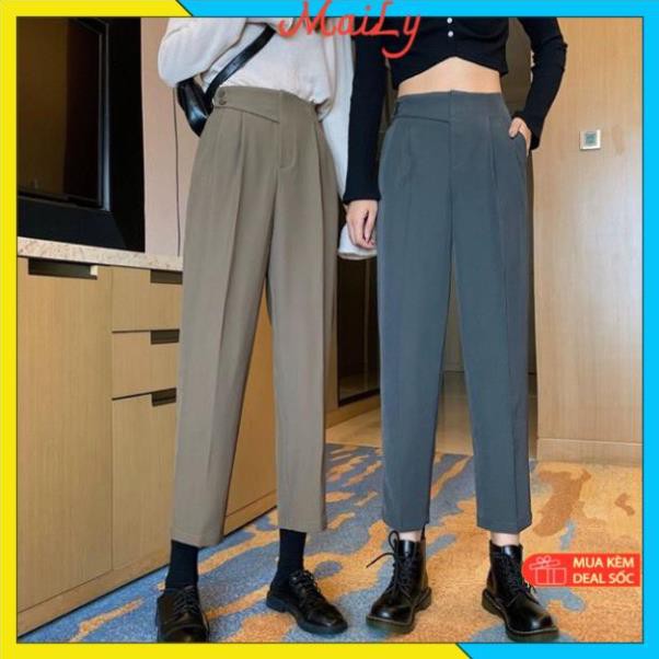 Quần Baggy nữ cạp cao vạt chéo - Quần baggy thiết kế phong cách cổ điển Basic Thời Thượng | BigBuy360 - bigbuy360.vn