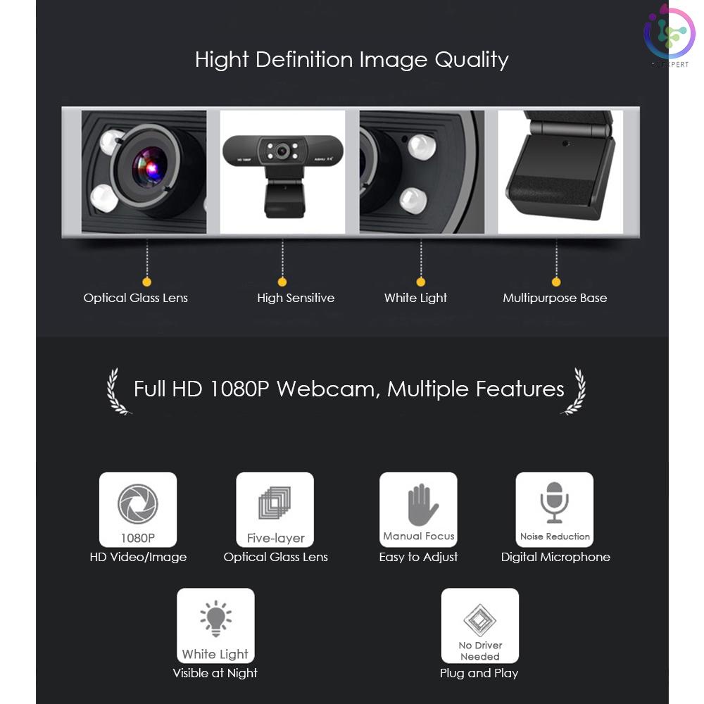 ASHU USB 2.0 Web Digital Camera Full 1080P Webcams with Microphone Clip-on 2.0 Megapixel CMOS Camera Web Cam for Computer PC Laptop