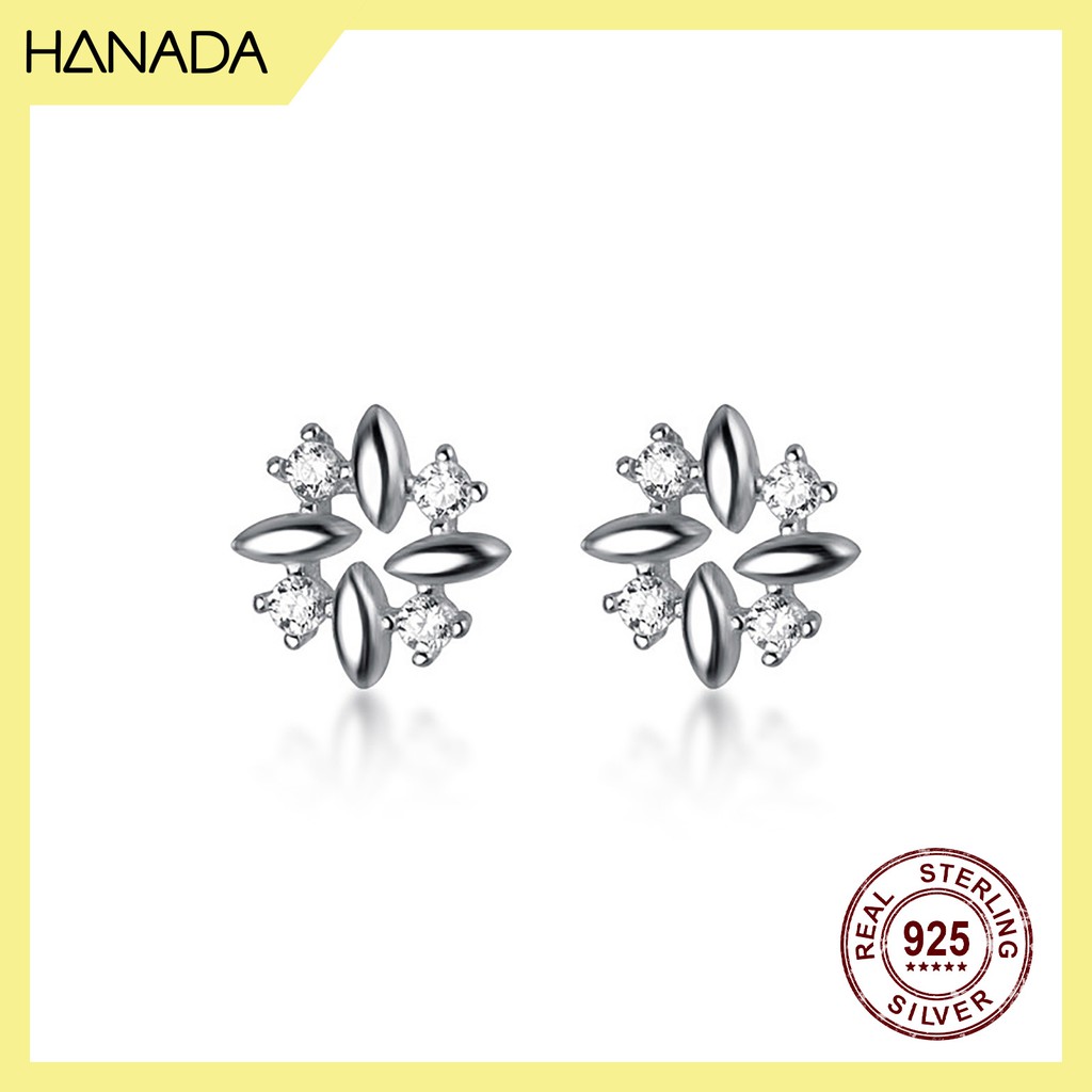 Bông Tai Bạc 925 Hanada N34.E.2.B.180.0657 Bốn Hạt Đá C14