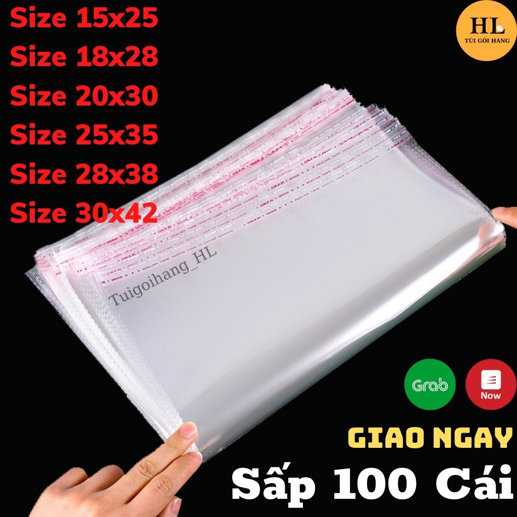 Túi bóng kiếng dán miệng sấp 100 cái - chất liệu opp cao cấp có lỗ thoáng khí size lớn TUIGOIHANGHL