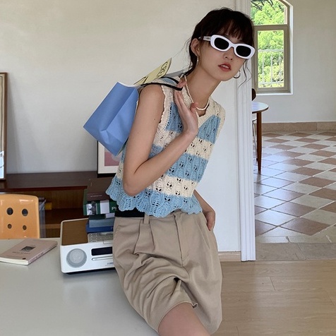 【ZHELIHANGFEI】Áo Thun Tay Ngắn Họa Tiết Sọc Thời Trang Dành Cho Nữ