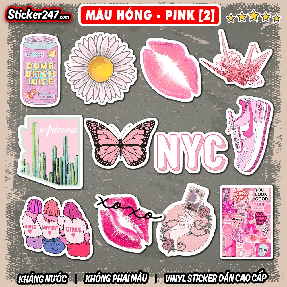Sticker Màu hồng Pink [2] 𝑭𝒓𝒆𝒆𝒔𝒉𝒊𝒑 vintage, chống nước, decal dán laptop, ipad, mũ bảo hiểm,vali, đàn, ipad  ▪️ COL02
