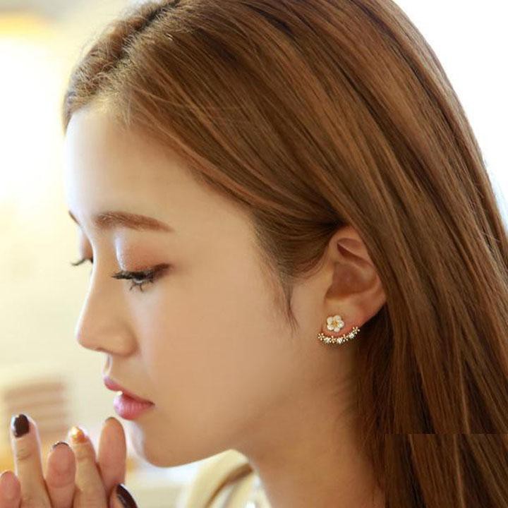 Khuyên tai HOA XEN KẼ CHUỖI VÀNH bông tai đính đá sang trọng đơn giản thanh lịch thời trang nữ