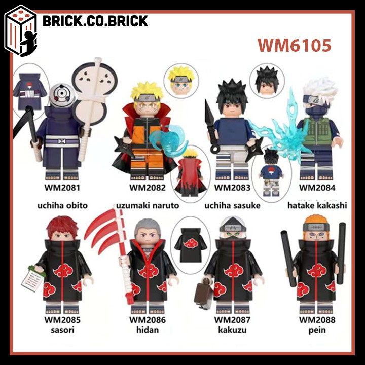 NARUTO - Combo 16 nhân vật Obito, Sasuke, Kakashi, Sasori, Kakuzu, Madara,Deidara Đồ chơi lắp ráp non lego WM6105