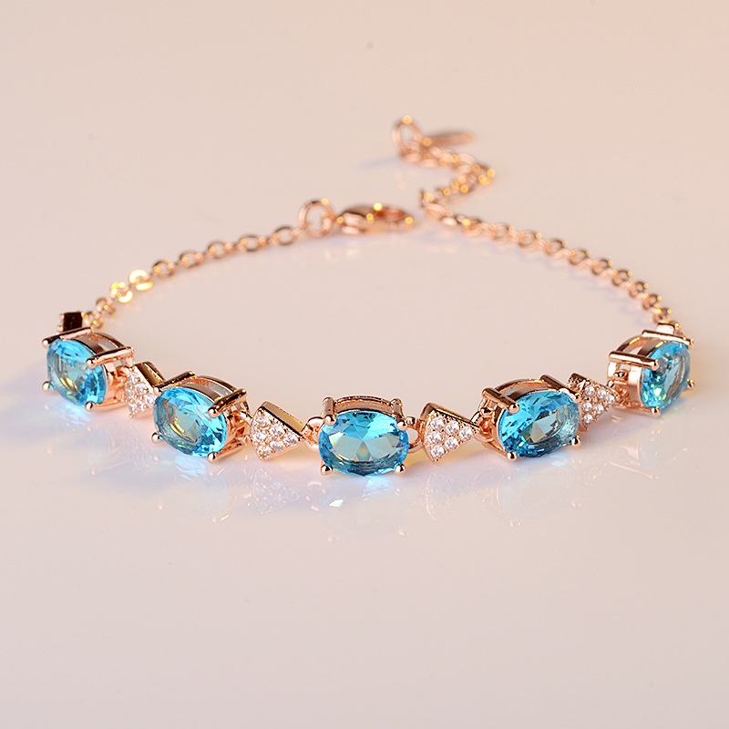 Ximilu♥Vòng Tay Bạc 925 Đính Đá Topaz Xanh Thời Trang Dành Cho Nữ
