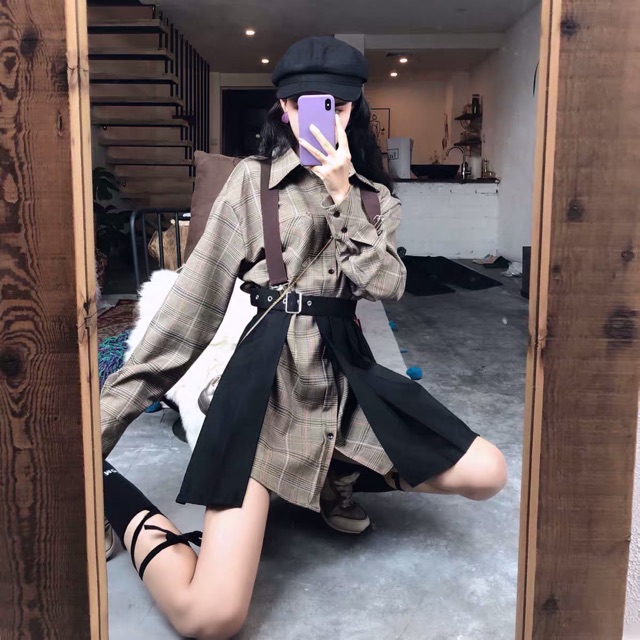 [ORDER+ẢNH THẬT] Set váy áo sơ mi kẻ dáng dài + chân váy xếp li cách điệu Ulzzang BLACK PINK siêu xinh - độc - hot | BigBuy360 - bigbuy360.vn