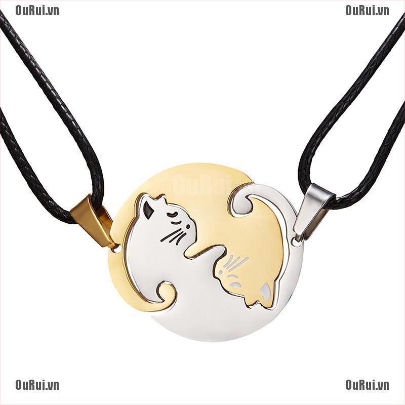 Set 2 Mặt Dây Chuyền Hình Mèo Và Trái Tim Dễ Thương Cho Cặp Đôi