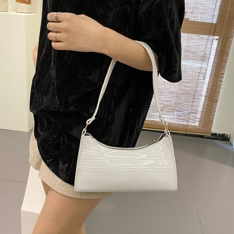 Túi Xách Đeo Vai/Kẹp Nách Vân Da Cá Sấu Phối Dây Xích Kiểu Pháp Thời Trang Cho Nữ