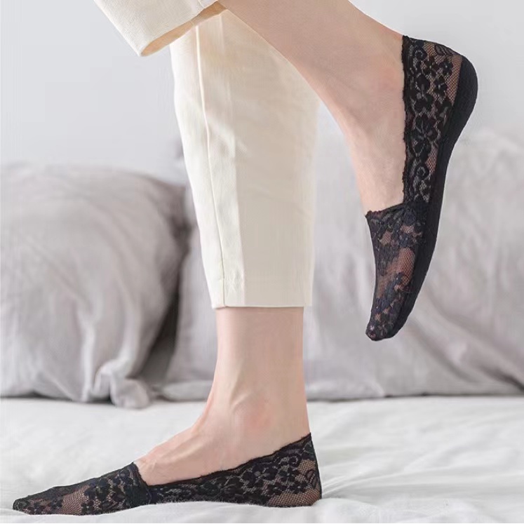 Vớ Ren Ren Chống Trượt Miệng Nông Vô Hình Bằng Silicone Cho Nữ