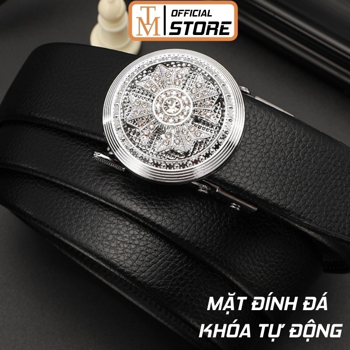Thắt lưng nam da cao cấp mặt xoay đính đá khoá tự động - Dây lưng nam thời trang sang trọng TL22