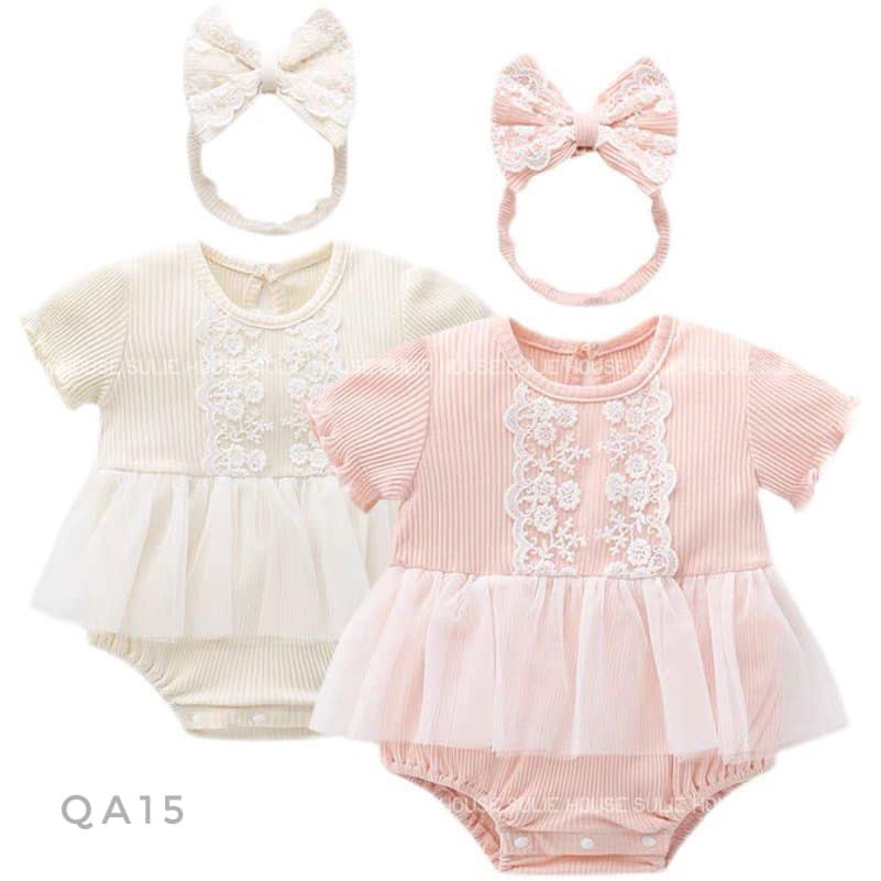 Bộ body ren kèm băng đô cho bé - QA15