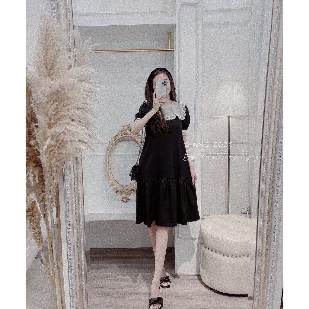 Đầm Đũi Tiểu Thư Cổ Ren Bèo Phối Tay | BigBuy360 - bigbuy360.vn