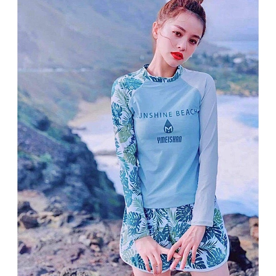 Đồ bơi MẸ VÀ BÉ - set bikini 2 mảnh áo tay dài quần shorts năng động 2 lớp kiểu Hàn Quốc - vải kháng khuẩn chống tia UV