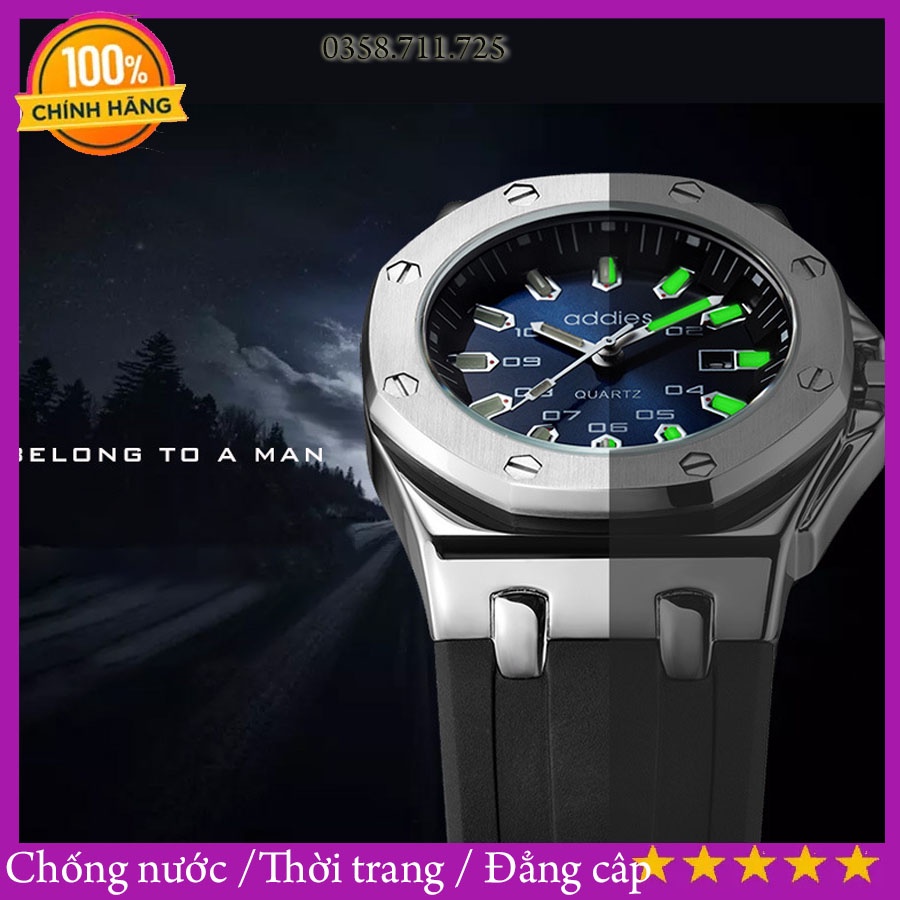 Đồng hồ nam Addies trẻ trung, Đồng hồ dạ quang chống nước siêu bền
