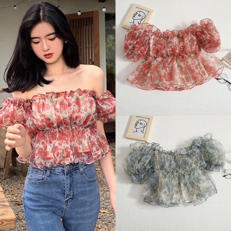 Áo Croptop Dáng Ôm Phối Ren Hoa Quyến Rũ Thời Trang Mùa Hè Cho Nữ