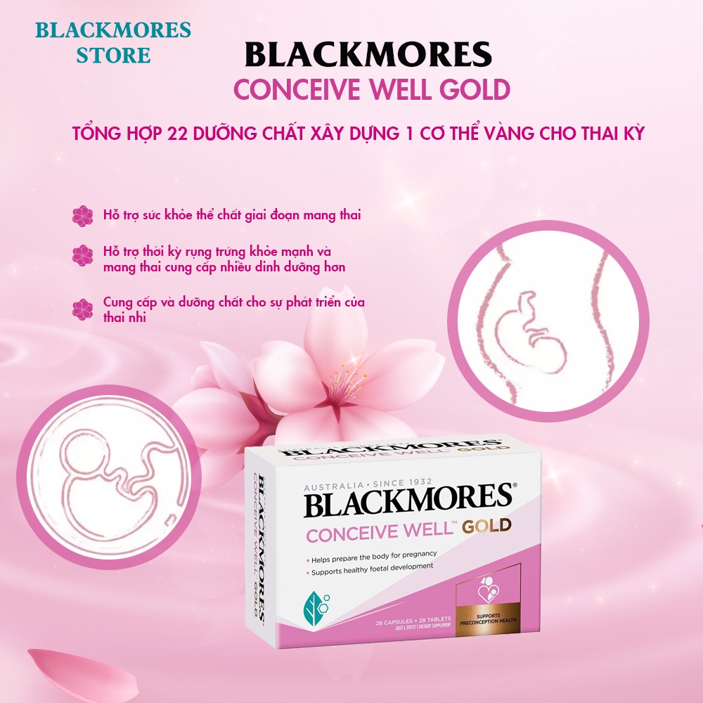 [Hàng chuẩn Úc] Viên uống Blackmores conceive well gold 56 viên hỗ trợ tăng khả năng thụ thai cho nữ của Úc