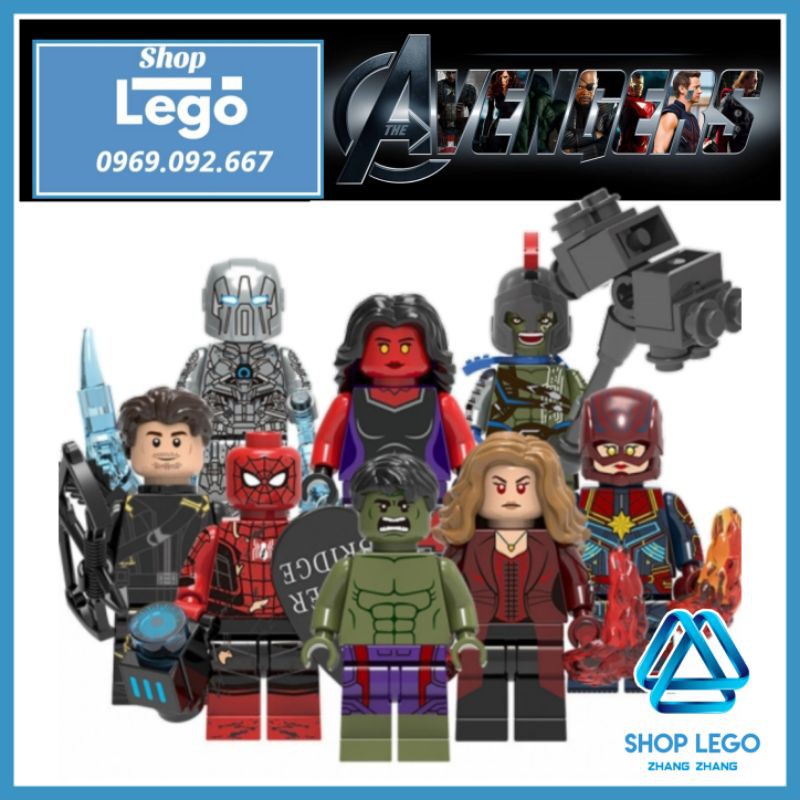 Xếp hình Hawkeye - Captain Marvel - Red She Hulk - Hulk - Spider Man Scarlet Witch Whiplash Lego Minifigures Xinh X0244