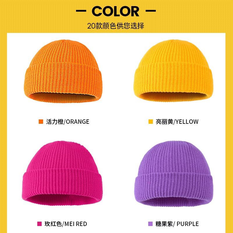 Mũ len Beanie dáng ngắn dệt kim dày dặn