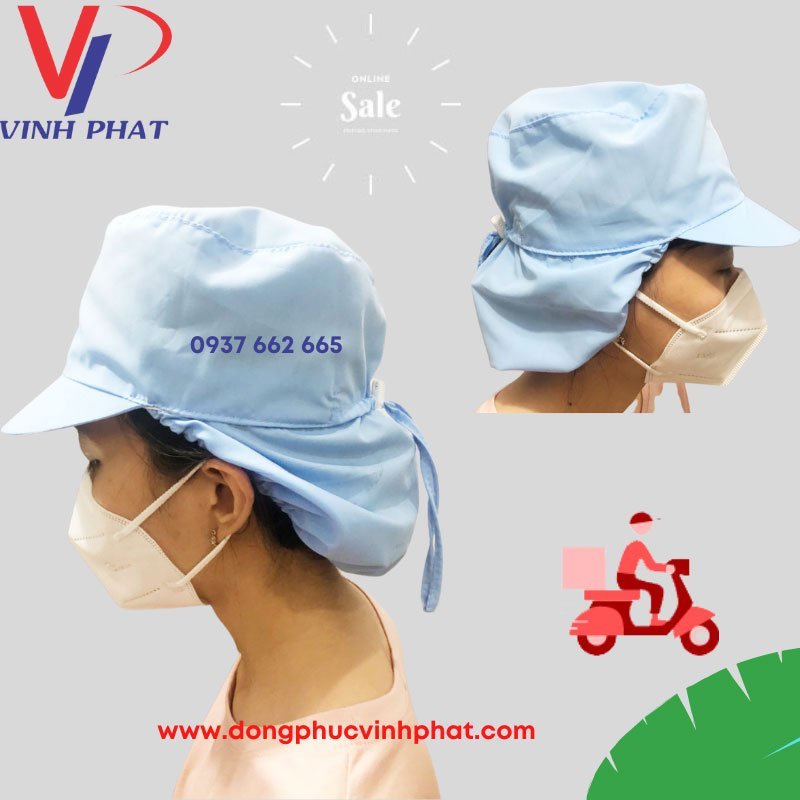 Nón Vải Trùm Tóc Công Nhân Sản Xuất Thuỷ Sản, Thực Phẩm Màu Xanh - Mũ Vải Trùm Tóc Bảo Hộ Màu Xanh Cao Cấp.