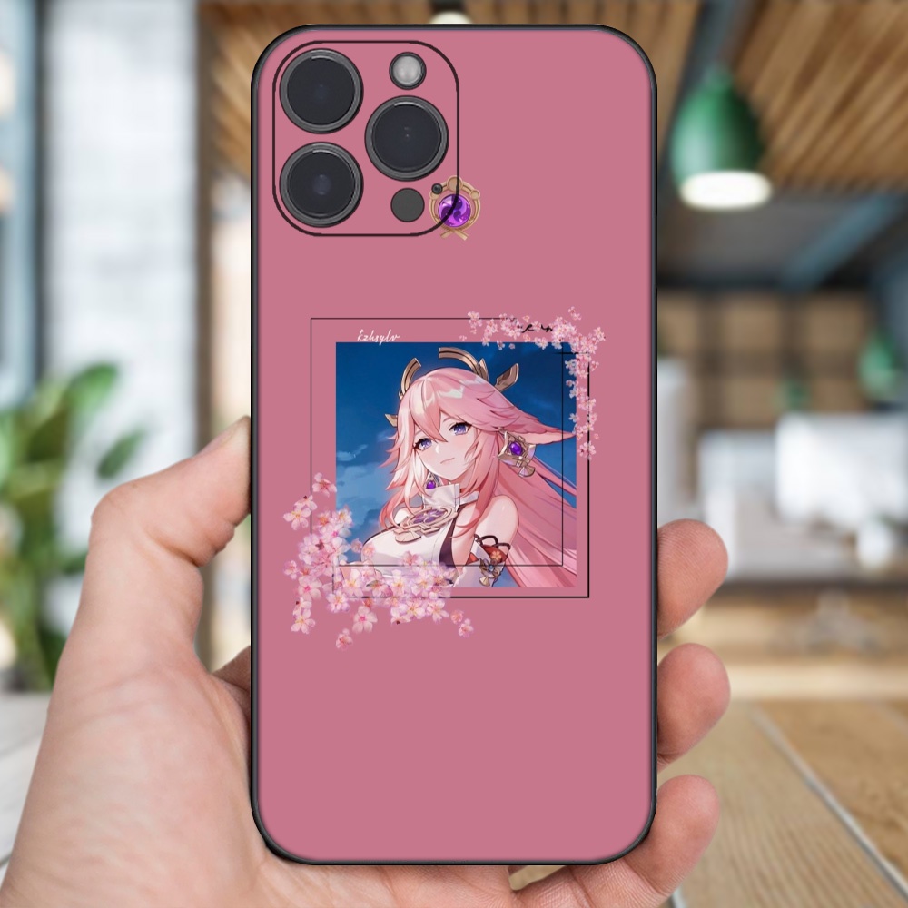 Ốp lưng iPhone 13 Pro Max dẻo đen cạnh vuông in hình Yae Miko Genshin Impact