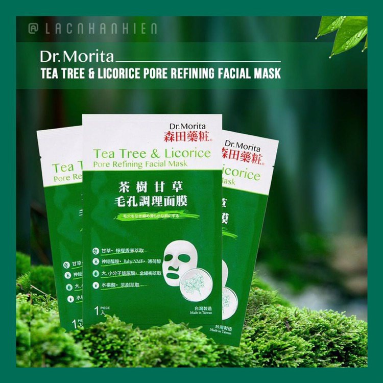 NGUYÊN HỘP 08 MIẾNG MẶT NẠ DR. MORITA TRÀM TRÀ & CAM THẢO ❤ DR. MORITA TEA TREE & LICORICE PORE REFINING FACIAL MASK