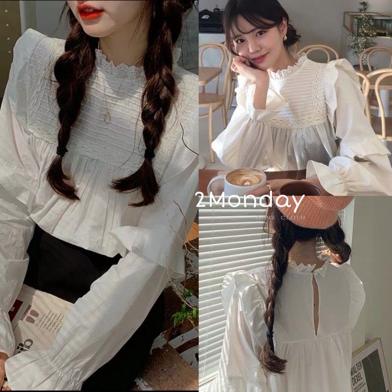 Áo babydoll trắng cánh tiên Ulzzang thiết kế độc lạ Áo sơ mi trắng tay bèo