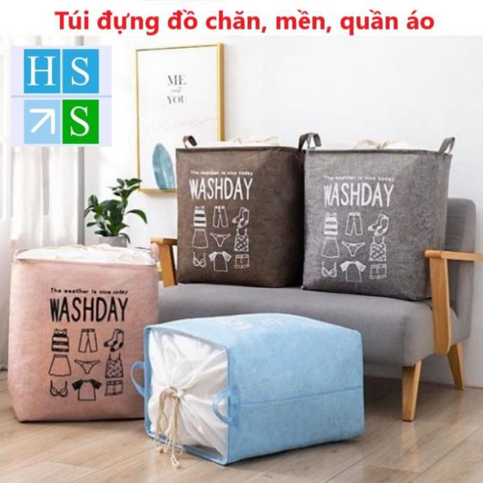 Túi đựng chăn đa năng Washday vải vintage cỡ lớn đựng chăn mền drap, quần áo, Giỏ đựng có quai xách chống ẩm, chống bụi