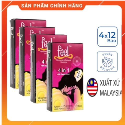 [Giá dùng thử] Freeship Bao cao su feel 4 in 1- Bao cao su gân gai- Ngăn xuất tinh sớm- Kéo dài thời gian yêu