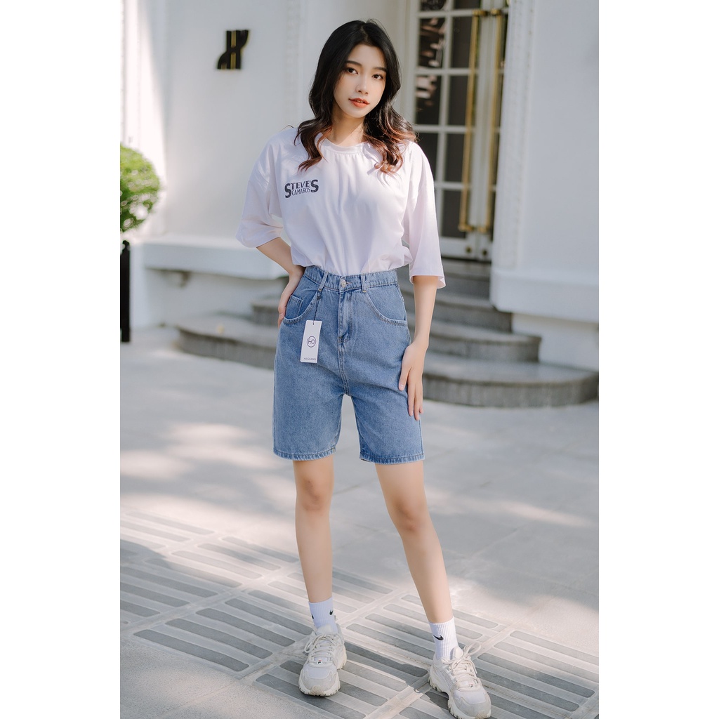 QUẦN SHORT JEANS NỮ HAIQUANG CAO CẤP CẠP CAO ỐNG RỘNG MÀU XANH NHẠT