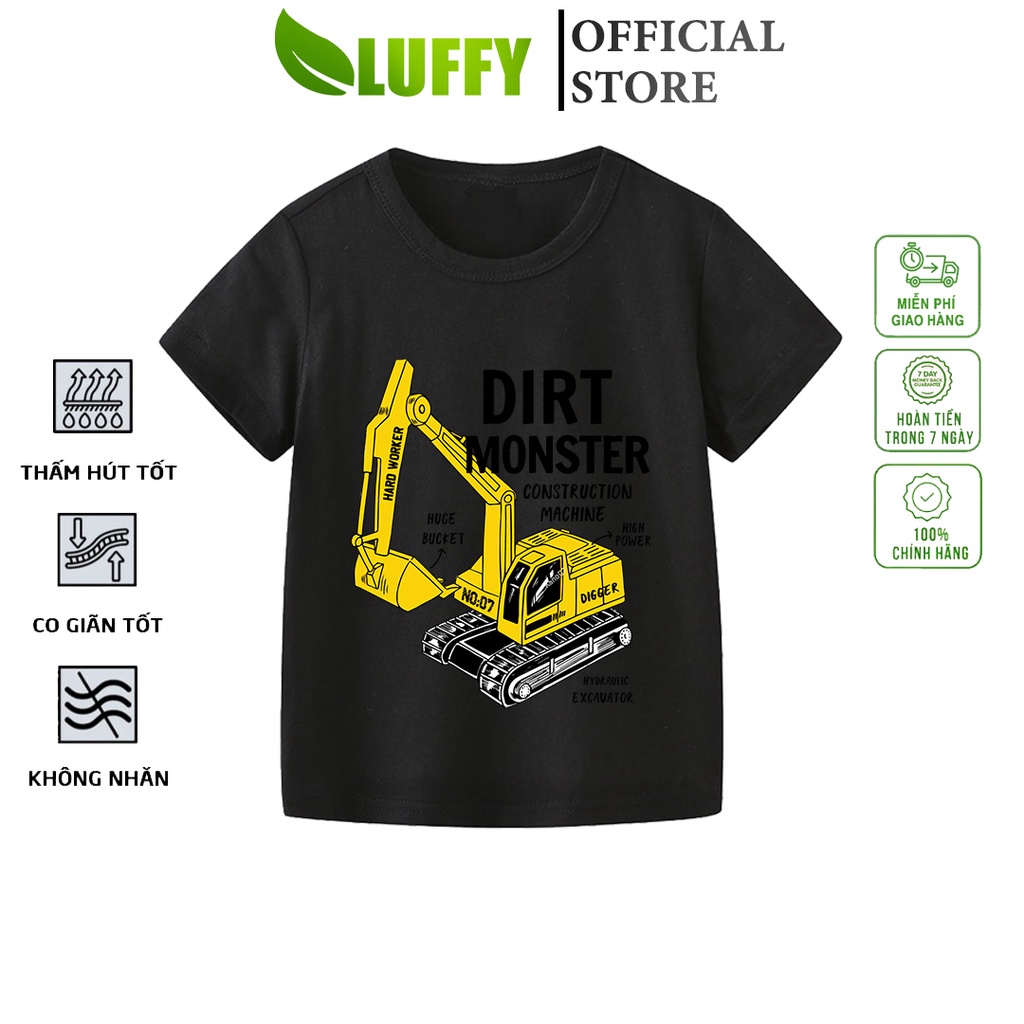 Áo thun bé trai Luffy Store in hình Xe cần cẩu 1 chất cotton thoáng khí cao cấp Quần áo trẻ em từ 8-35kg ALUF111
