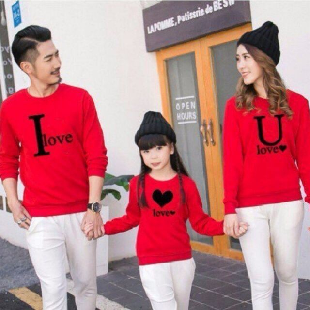 áo tay dài sweater gia đình 3//4/5 người màu đỏ chất siêu đẹp hàng loại 1 có đủ size