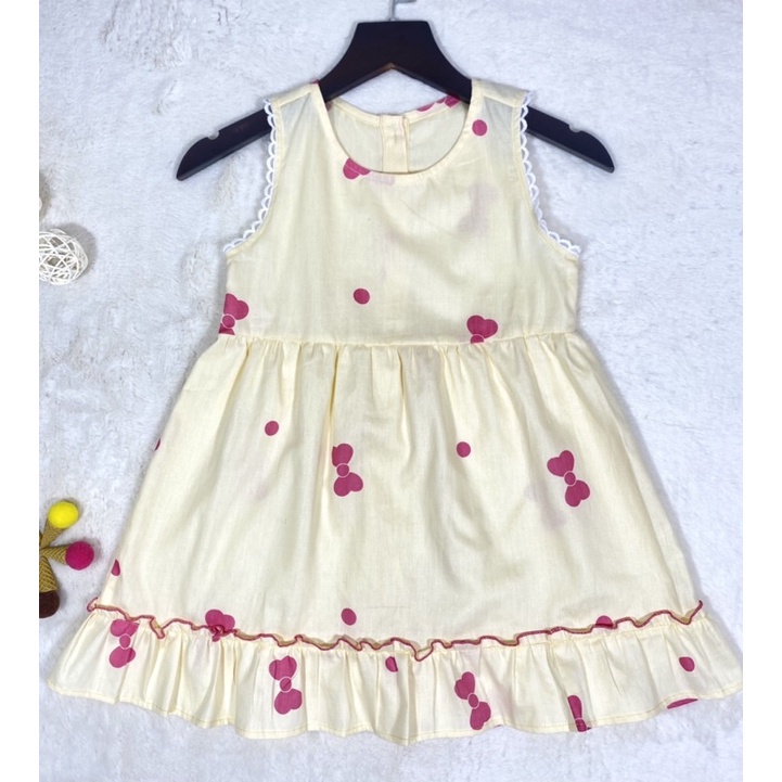Đầm bé gái,váy trẻ em ,BITIKIDS, họa tiết nơ hồng dễ thương kate cotton size 4 đến 5 tuổi.