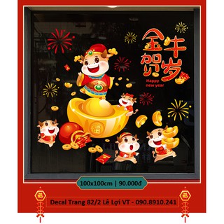 Decal tết 2021 - Đàn trâu bên thỏi vàng lớn