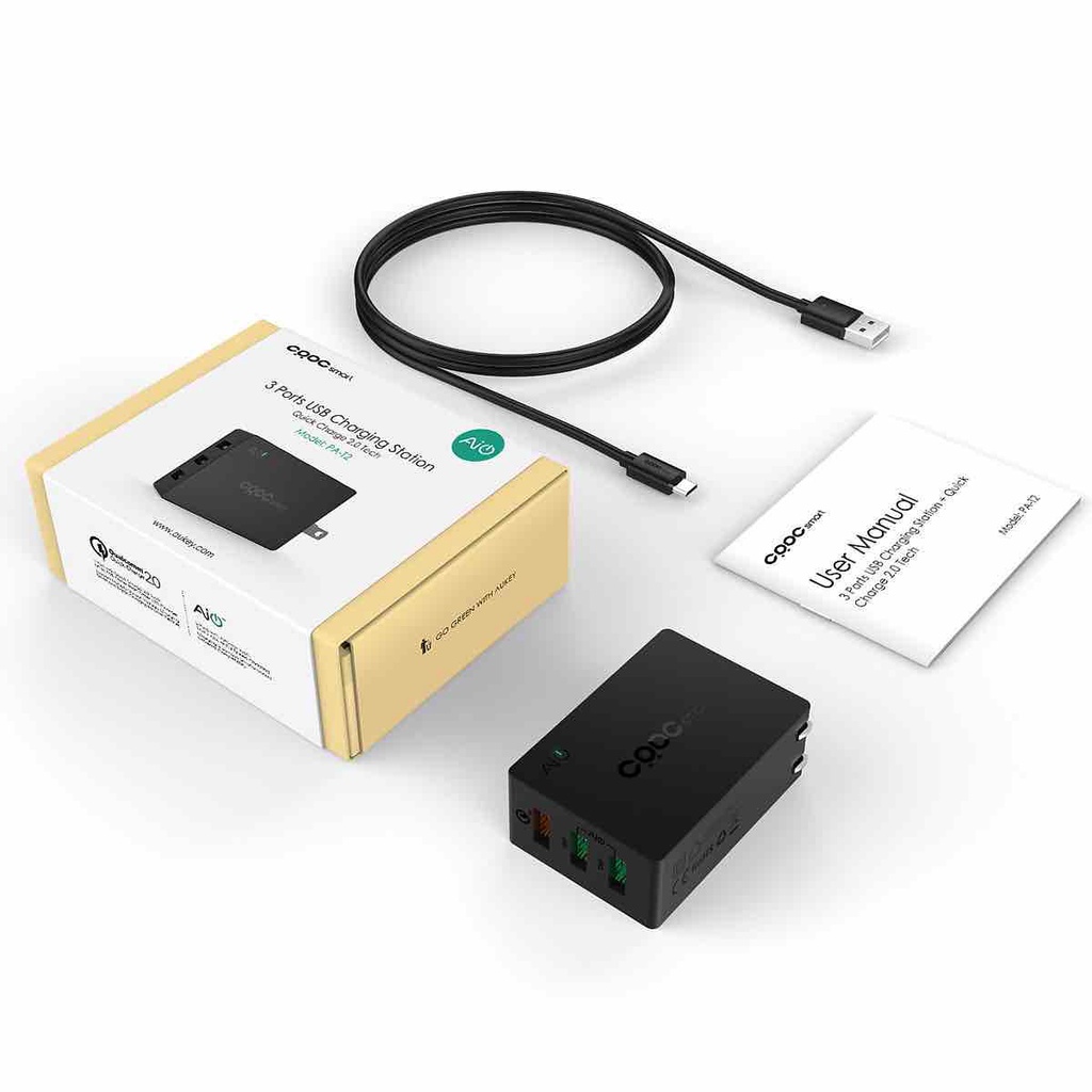 SẠC NHANH 2.0 QUALCOMM AUKEY 3 CỔNG PA-T2 CHÍNH HÃNG