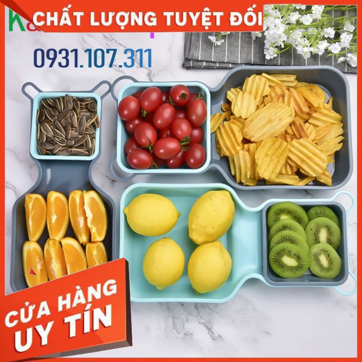 Khay đựng thức ăn xếp gọn. Khay 10 ngăn sáng tạo đựng trái cây, đồ ăn nhẹ siêu gọn gàng ( loại tốt siêu bền dễ vệ sinh)