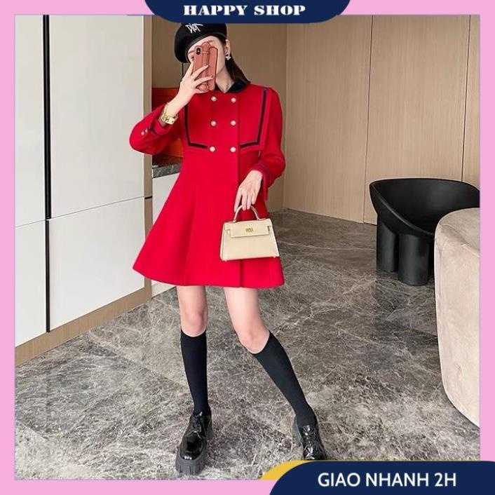 Váy Dạ Đỏ Nữ, Đầm Xòe Nữ Tay Dài Phối Cổ Sen Đính Nút Trang Trí Chất Dạ Cao Cấp Form Dáng Chuẩn Thời Trang Thu Đông Siêu | BigBuy360 - bigbuy360.vn
