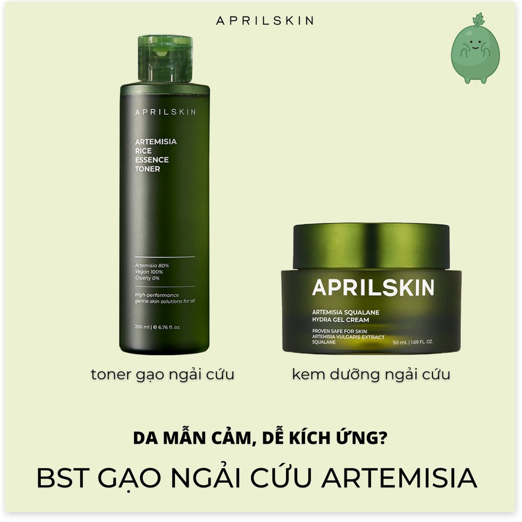 [Mã giảm giá] Toner - Kem Dưỡng Ngải Cứu Aprilskin Artemisia (Rice Toner 200ml - Hydra Gel Cream 50ml)