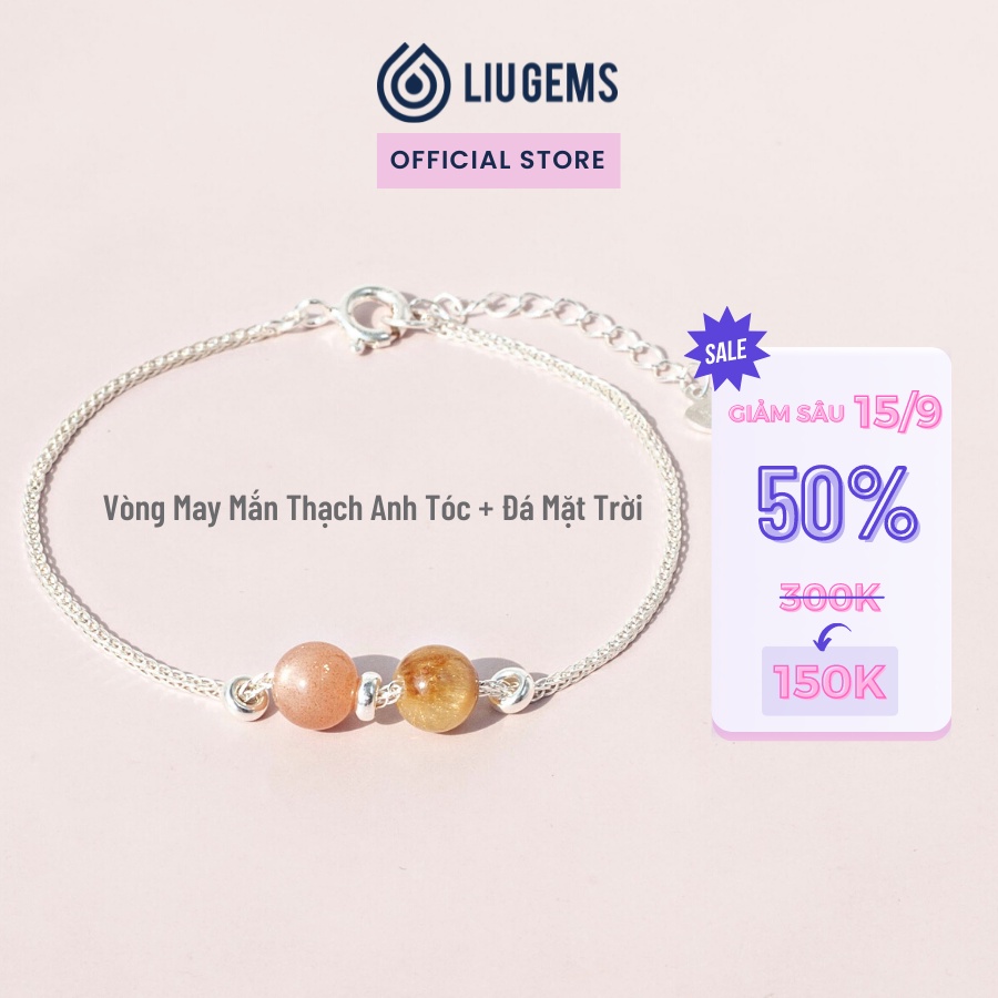 Vòng Tay Bạc 925 Nữ Đính 2 Viên Đá Liugems Phong Thuỷ Tự Nhiên Handmade Mix Charm Bi Mini Size Nhỏ Tinh Tế