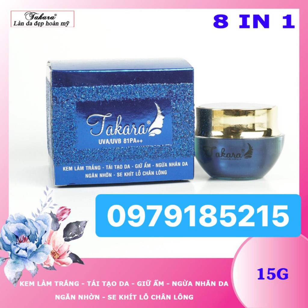KEM LÀM TRẮNG, TÁI TẠO DA, GIỮ ẨM, NGỪA NHĂN DA, NGĂN NHỜN, SE KHÍT LỖ CHÂN LÔNG 8 IN 1 TAKARA