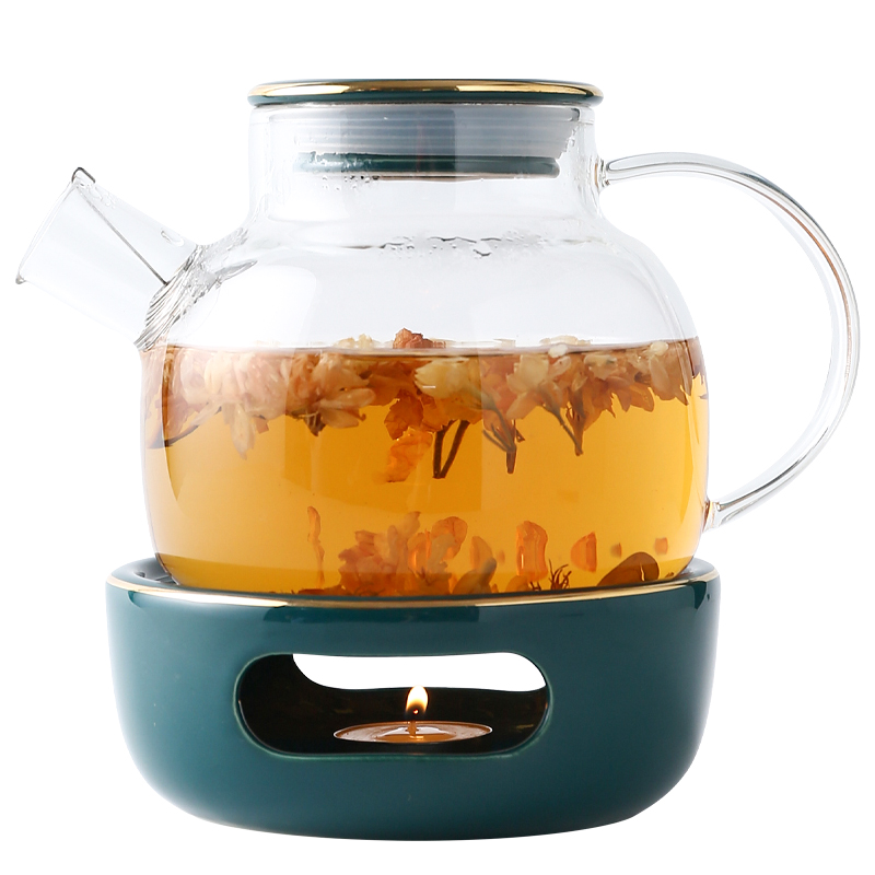 Bộ ấm trà gốm Bắc Âu, bộ ấm trà bằng thủy tinh chịu nhiệt, nến làm nóng buổi chiều, trà hoa, trà hoa quả, ấm trà, trà ho