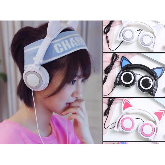 Tai Nghe Headphone Tai Mèo - TTLIFE Xinh Xắn - Có Đèn Led Siêu Cute